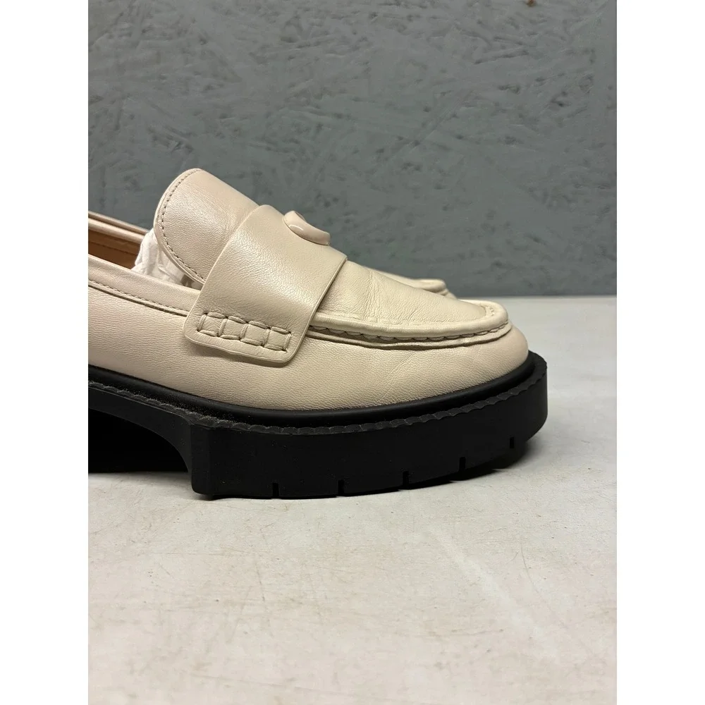 Coach Leah Platform Lug Sole Loafers Womens 7 Off White Leather C Logo CB990